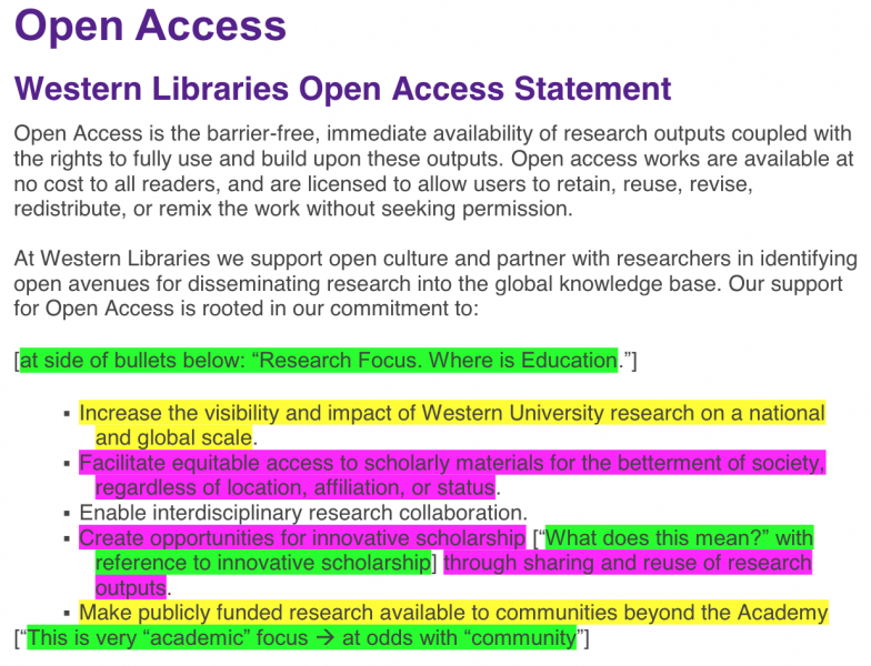 Excerpt of annotated open access statement